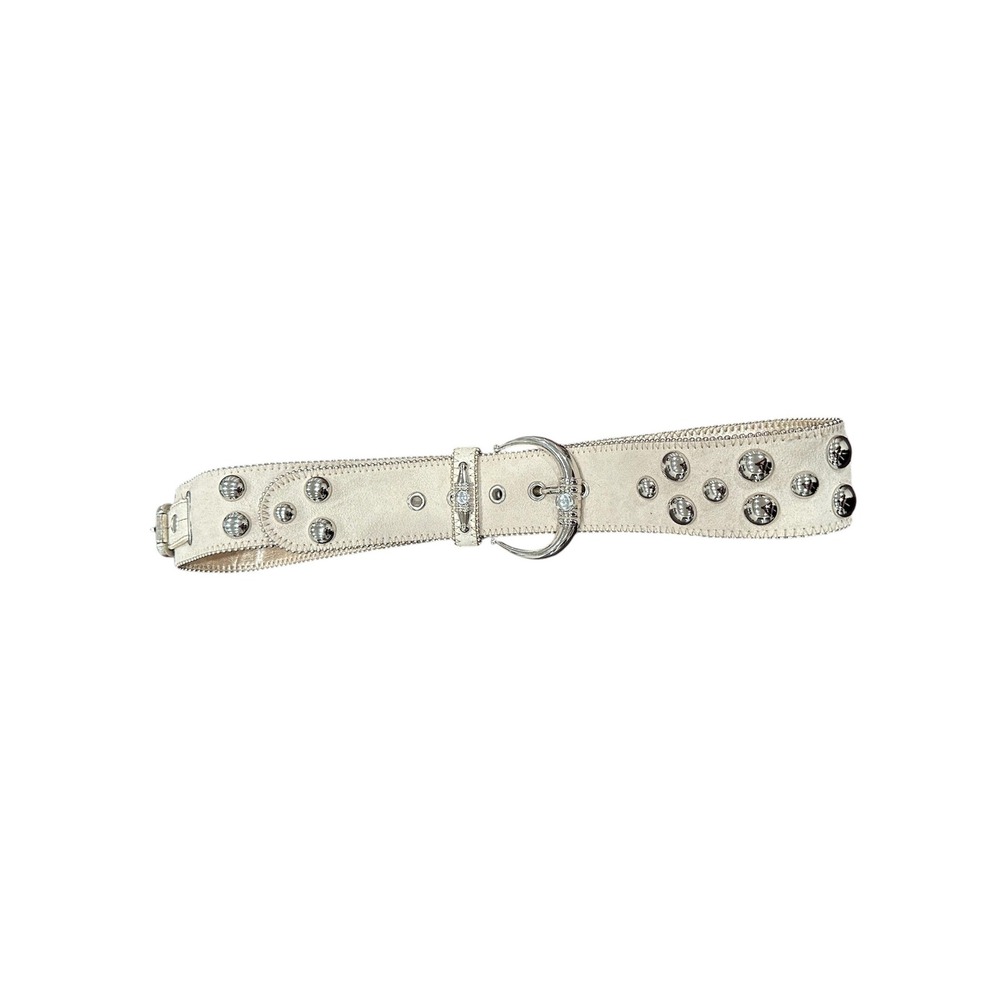 Kathy Van Zeeland Womens Cream Studded Belt Silver Buckle Crystal M 601765